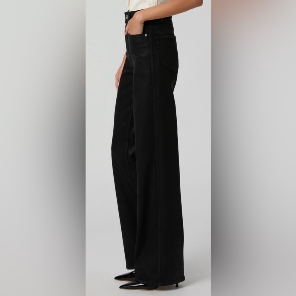 PAIGE Black Sasha Wide Leg Jean Fog Luxe Coating High Rise Size 26 - Picture 2 of 16
